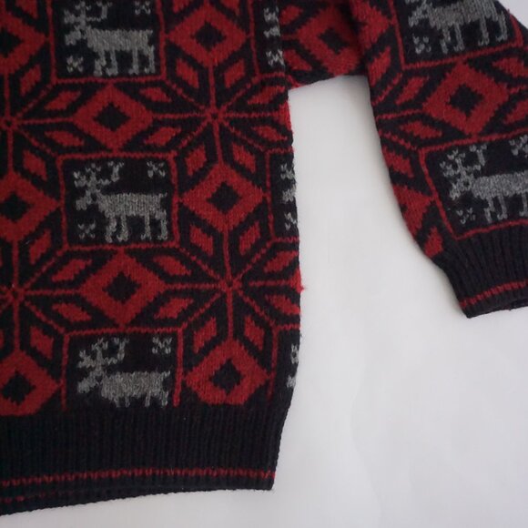 Nautica Red Black Wool Blend Moose Nordic Knit Sweater Men’s SM Winter Holiday - Picture 5 of 10